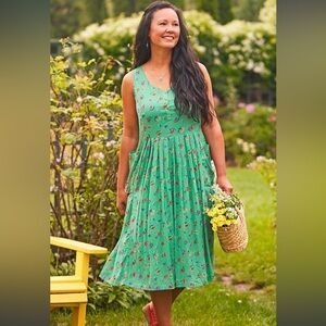April Cornell Green Floral Sleeveless Dress - Size Small